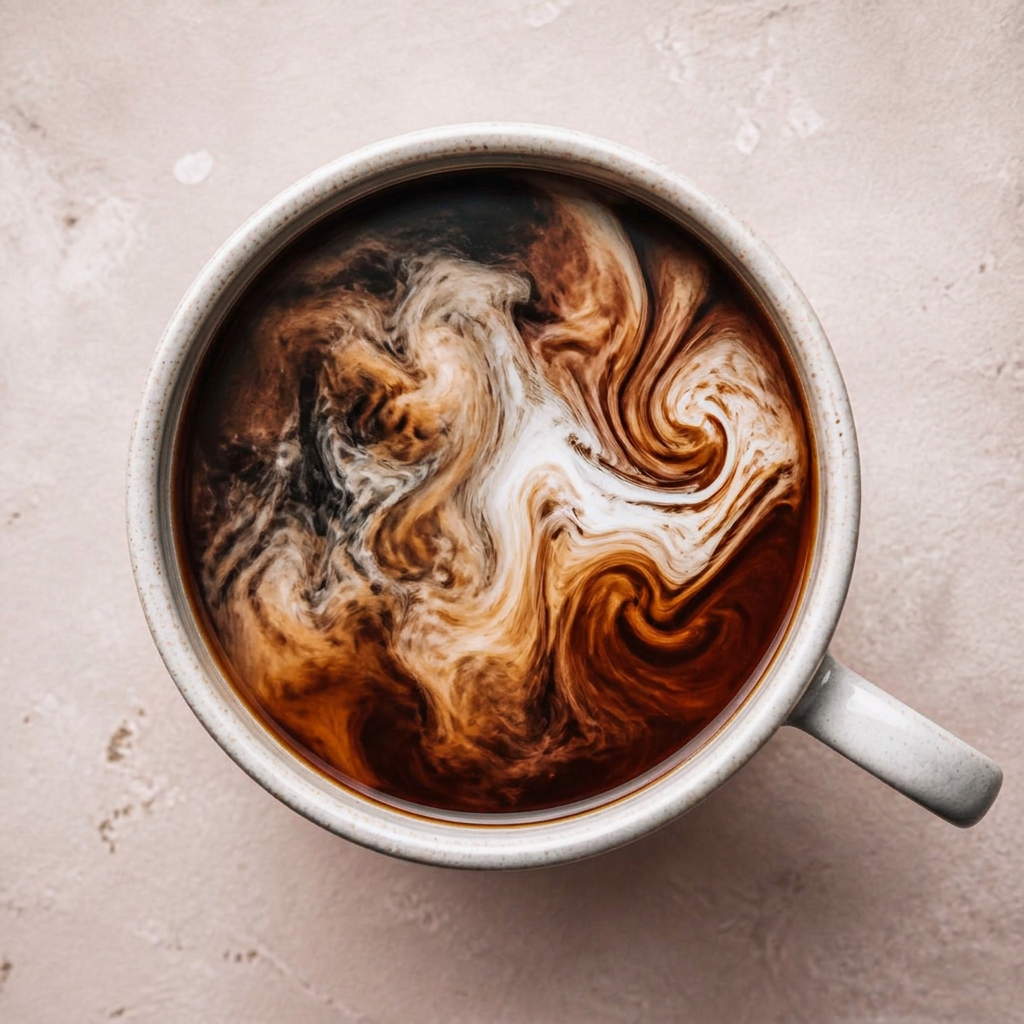 Cinnamon Bun creamer swirling through coffee